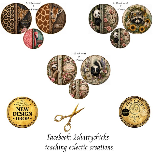 12" Round Safari Leopard Giraffe Panda Sloth Skunk Wrapping Paper Sheets (Creator Uploaded)