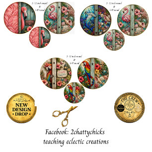 12" Round Stained Glass Tropical Flamingo Dolphin Wrapping Paper Sheets