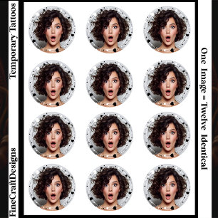 12 Same Photo Custom Photo Hearts Frame Round Temporary Tattoos