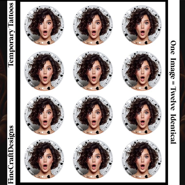 12 Same Photo Custom Photo Hearts Frame Round Temporary Tattoos (Creator Uploaded)