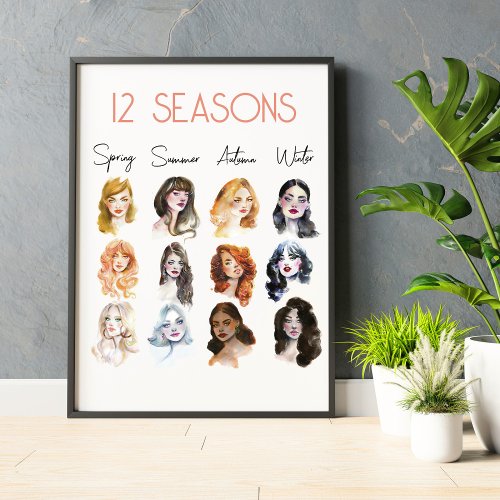 12 Season Types Seasonal Color Analysis Art Poster