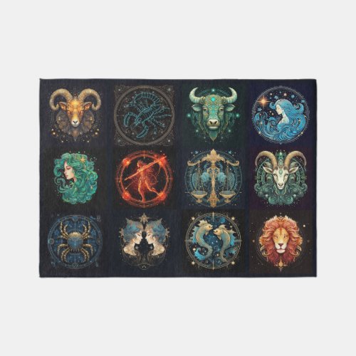 12 Signs of the Zodiac Astrology Area Rug