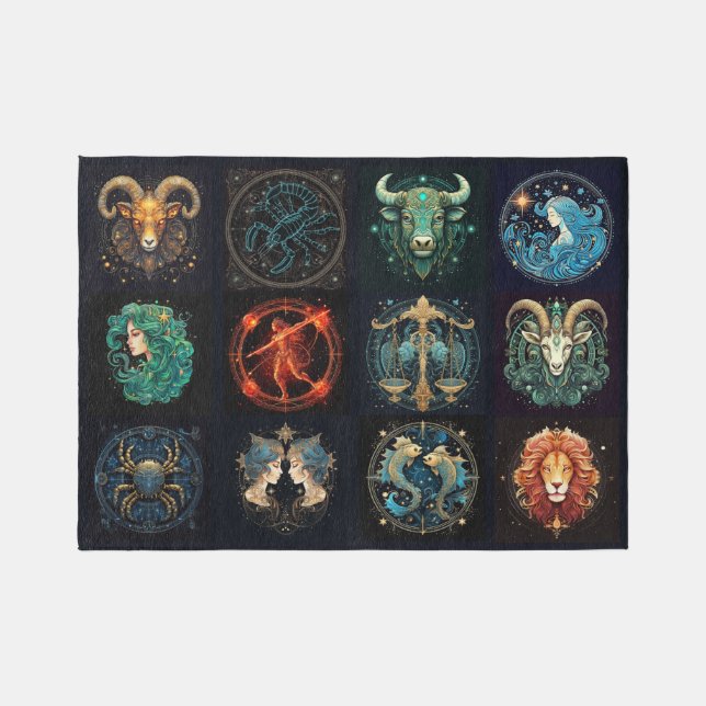 12 Signs of the Zodiac Astrology Area Rug (Front)