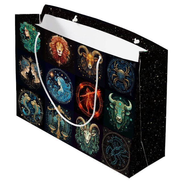 12 Signs of the Zodiac Beautiful Birthday Large Gift Bag (Back Angled)