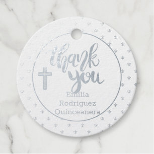 12 SILVER FOIL Catholic Thank You QUINCEANERA Favor Tags