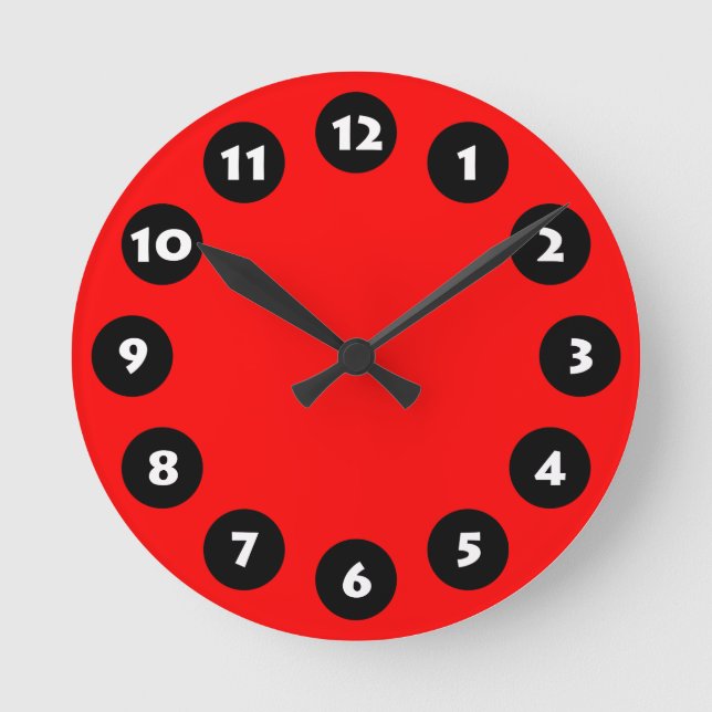 12 Spots - Black, White and Red Round Clock (Front)