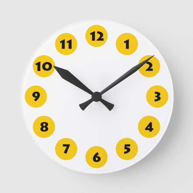 12 Spots - Black with Amber on White Round Clock (Front)