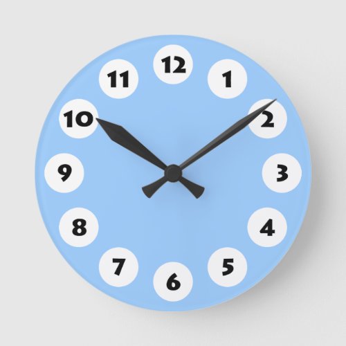 12 Spots _ Black with White on Pale Blue Round Clock