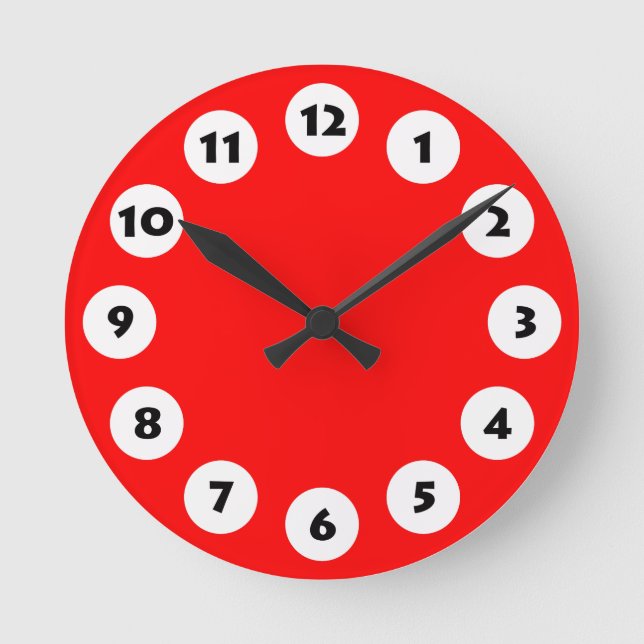 12 Spots - Black with White on Red Round Clock (Front)