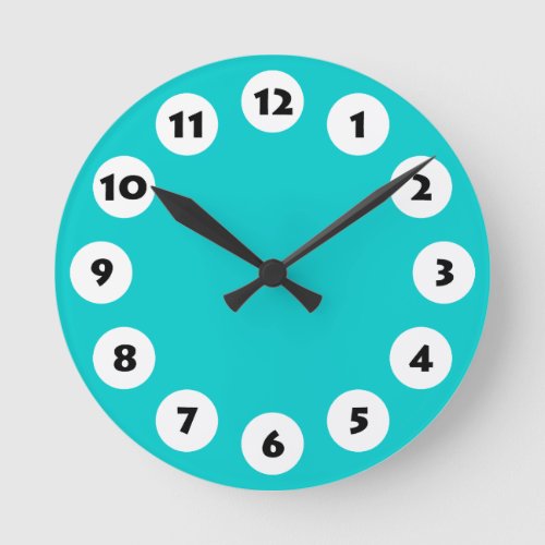 12 Spots _ Black with White on Turquoise Round Clock