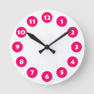 12 Spots - White with Neon Red on White Round Clock