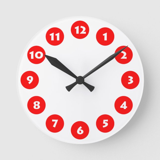 12 Spots - White with Red on White Round Clock (Front)