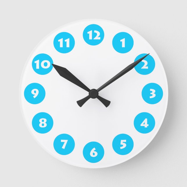 12 Spots - White with Sky Blue on White Round Clock (Front)
