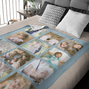 12 Square Photo Collage Editable Color Fleece Blanket