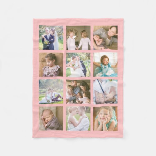 12 Square Photo Collage Editable Color Fleece Blanket