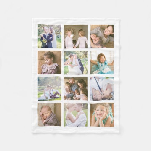 12 Square Photo Collage Editable Color Fleece Blanket