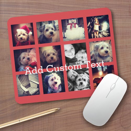 12 square photo collage with cayenne background mouse pad