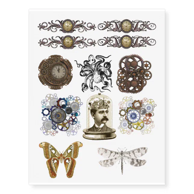 12 Steampunk Tattoos Temporary | Zazzle