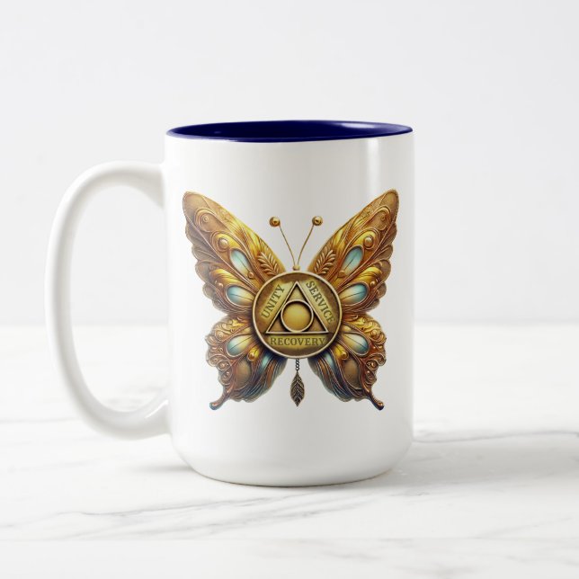 12 Step Program Sober Prayer | Butterfly Coin Mug (Left)
