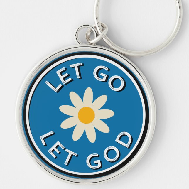 12 Step Recovery Let Go Let God Blue Flower  Keych Keychain (Front)