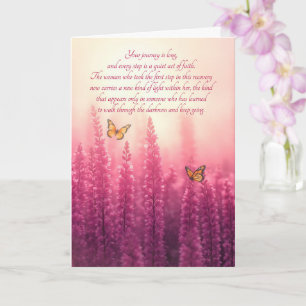 12 Step Recovery Pink Wildflowers and Butterflies Card