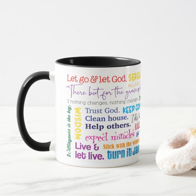 12 Step Recovery Slogans Mug (With Donut)