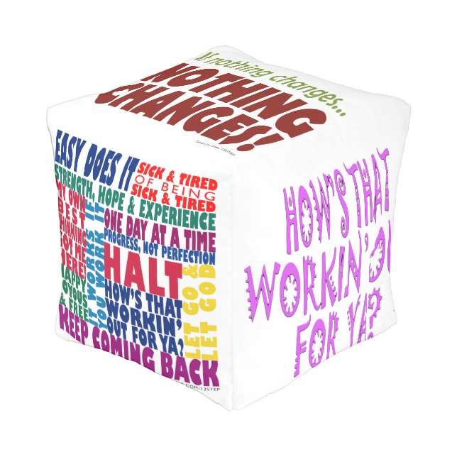 12 Step Recovery Slogans Outdoor Pouf (Angled Front)