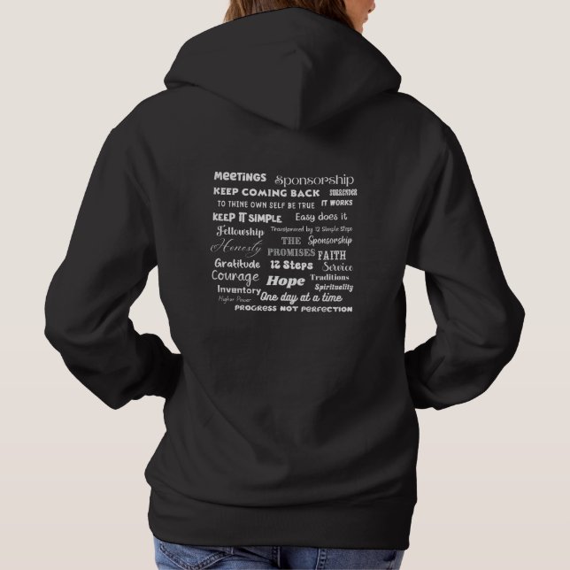 12 Step Recovery Words & Slogans Hoodie (Back)