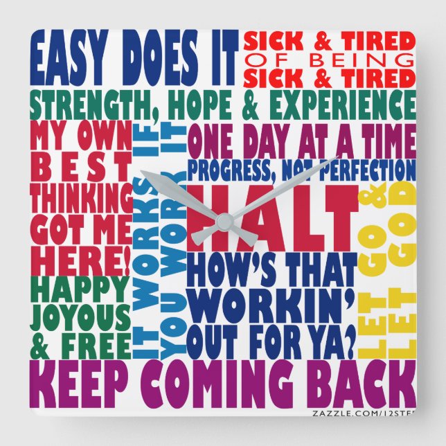 12 Step Slogans Square Wall Clock (Front)