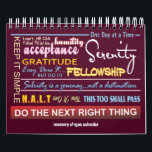 12 step sobriety slogans calendar ver.2<br><div class="desc">Slogans are an incredible tool in 12 step recovery. This product helps to remind us on a daily basis to just breath... one day at a time...
background color can be changed on this calendar... </div>