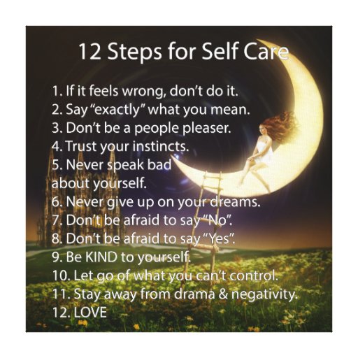 12 Steps for Self Care Canvas Print | Zazzle