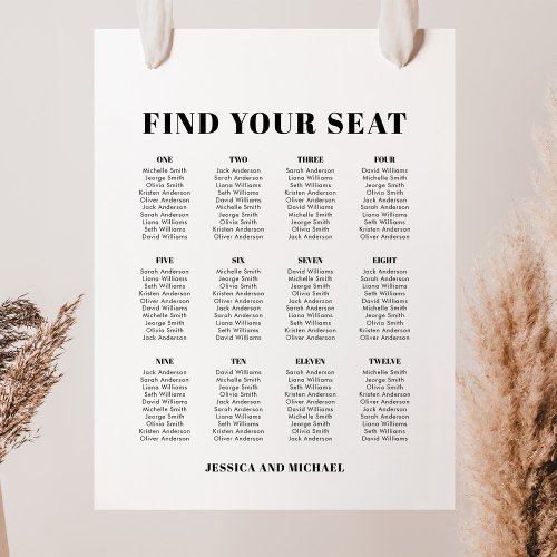 12 Table 120 Guests Wedding Seating Chart 