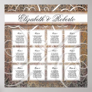 12 Table 80 To 120 Guest Wedding Seating Chart by BridalSuite at Zazzle