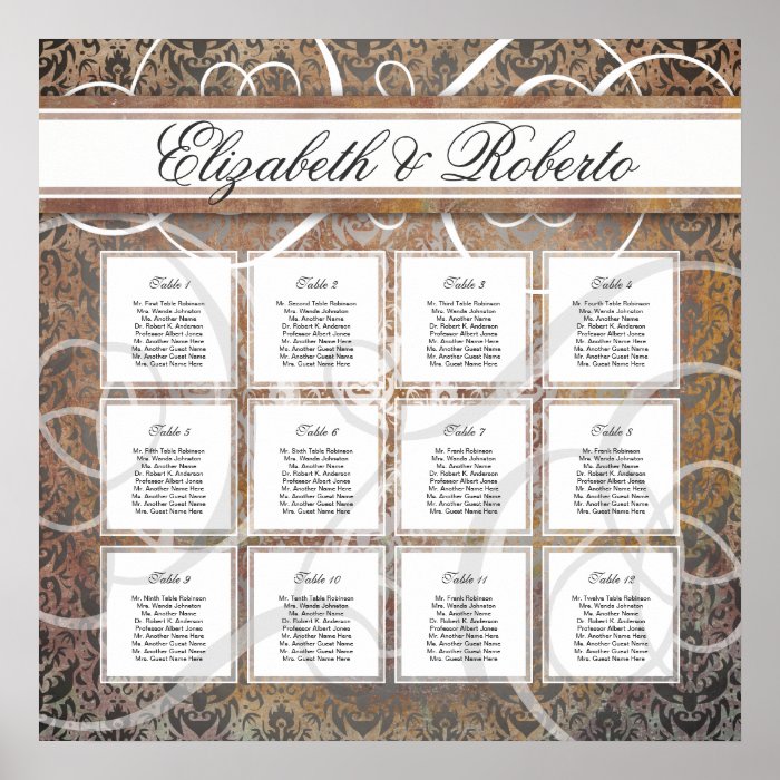 12 Table 80 to 120 guest Wedding Seating Chart Posters