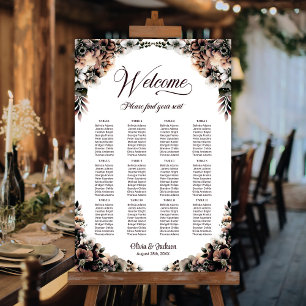 12 Table Autumn Floral Wedding Seating Chart Foam Board