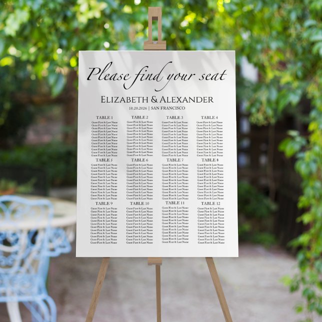 12 Table Black & White Wedding Seating Chart Foam Board (Creator Uploaded)