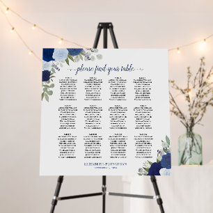 12 Table Blue Boho Floral Wedding Seating Chart Foam Board