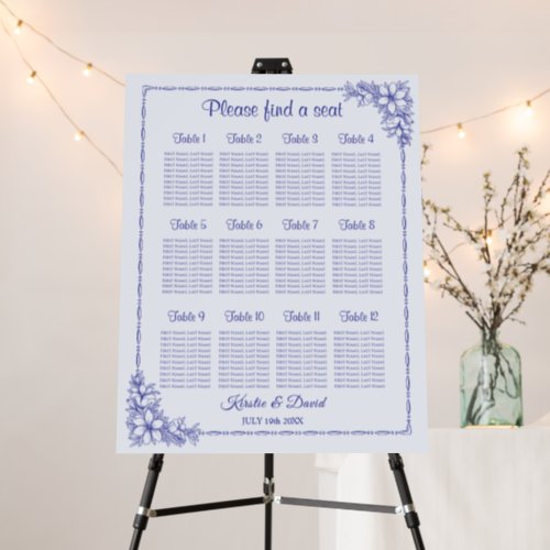 12 Table Blue Ornate Floral Seating Chart Foam Board