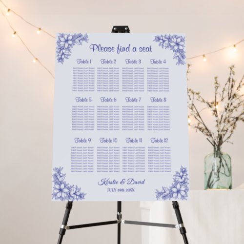 12 Table Blue Ornate Floral Seating Chart Foam Board