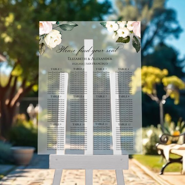 12 Table Boho Floral Wedding Seating Acrylic Chart (Creator Uploaded)