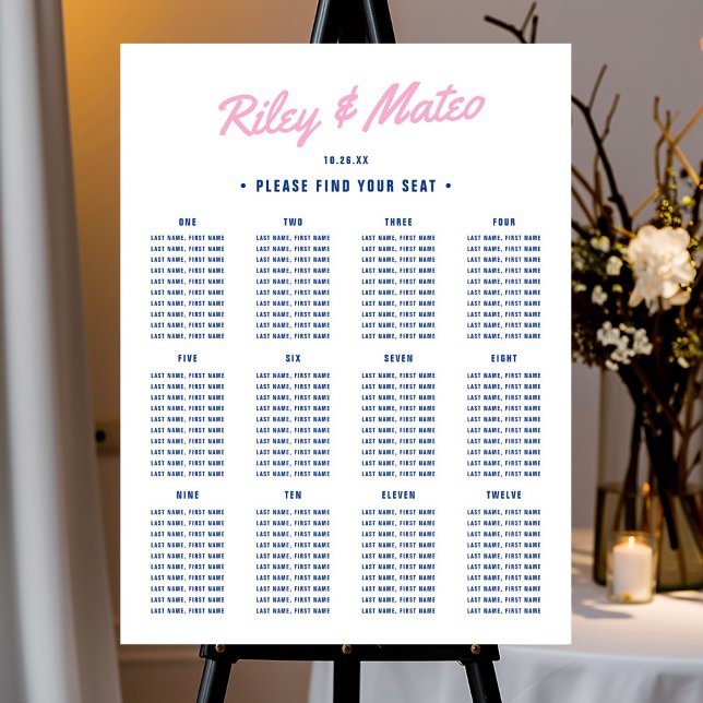 12 TABLE - Bold Retro Modern Wedding Seating Chart Foam Board (Creator Uploaded)