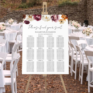 12 Table Burgundy Floral Wedding Seating Chart Foam Board