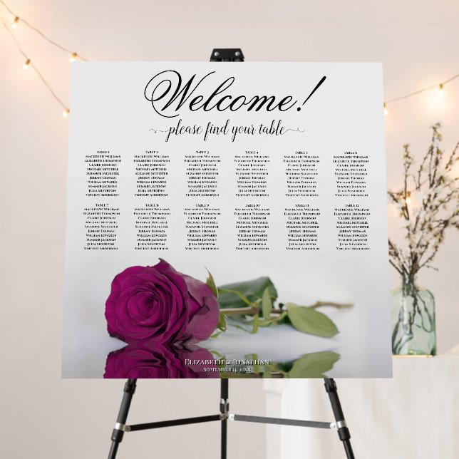 12 Table Cassis Magenta Rose Welcome Seating Chart Foam Board (In Situ (Stand))