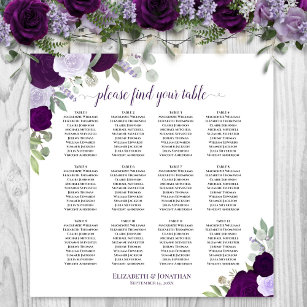12 Table Chic Purple Roses Wedding Seating Chart
