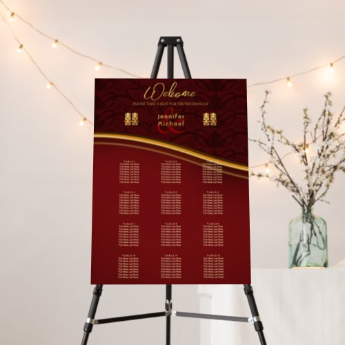 12 Table CHINESE WEDDING SEATING CHART Red Gold Foam Board