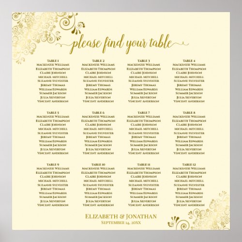 12 Table Cream Wedding Seating Chart Gold Frills