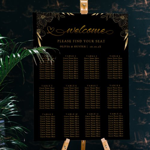 12 Table Elegant Black Wedding Seating Chart Board