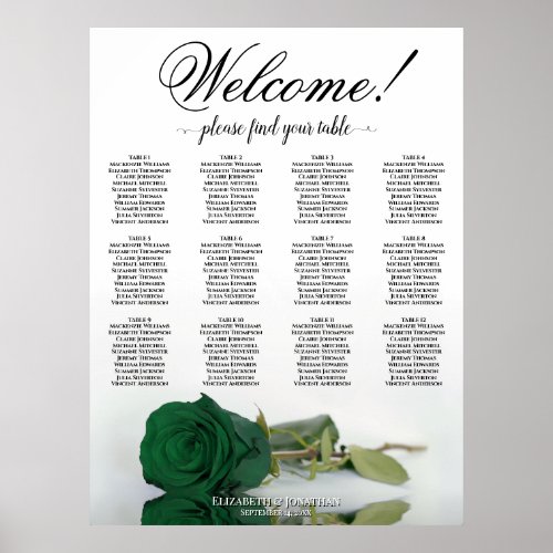 12 Table Elegant Emerald Green Rose Seating Chart