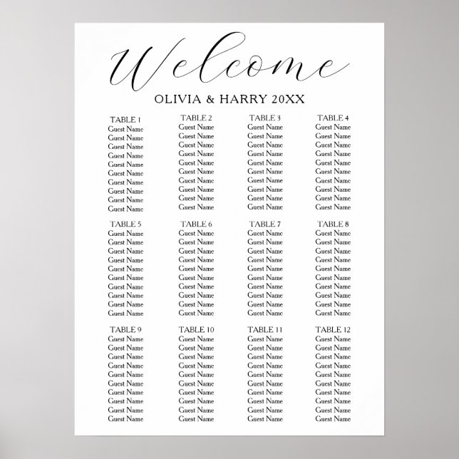 12 Table Elegant Simple Wedding Seating Chart (Front)