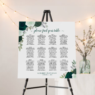 12 Table Emerald Green Boho Wedding Seating Chart Foam Board